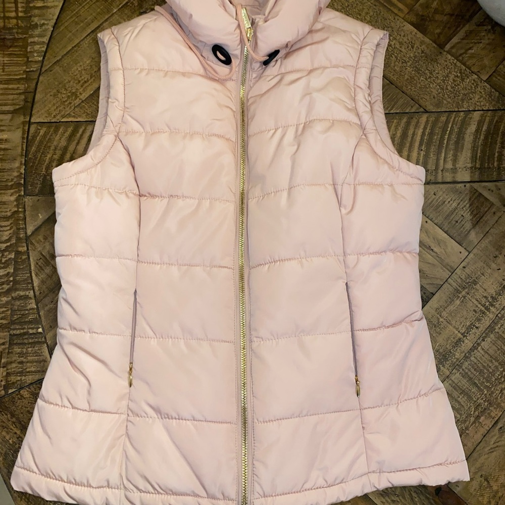 Calvin Klein Women’s Puffer Vest XS Blush Pink Gold Zipper, EUC